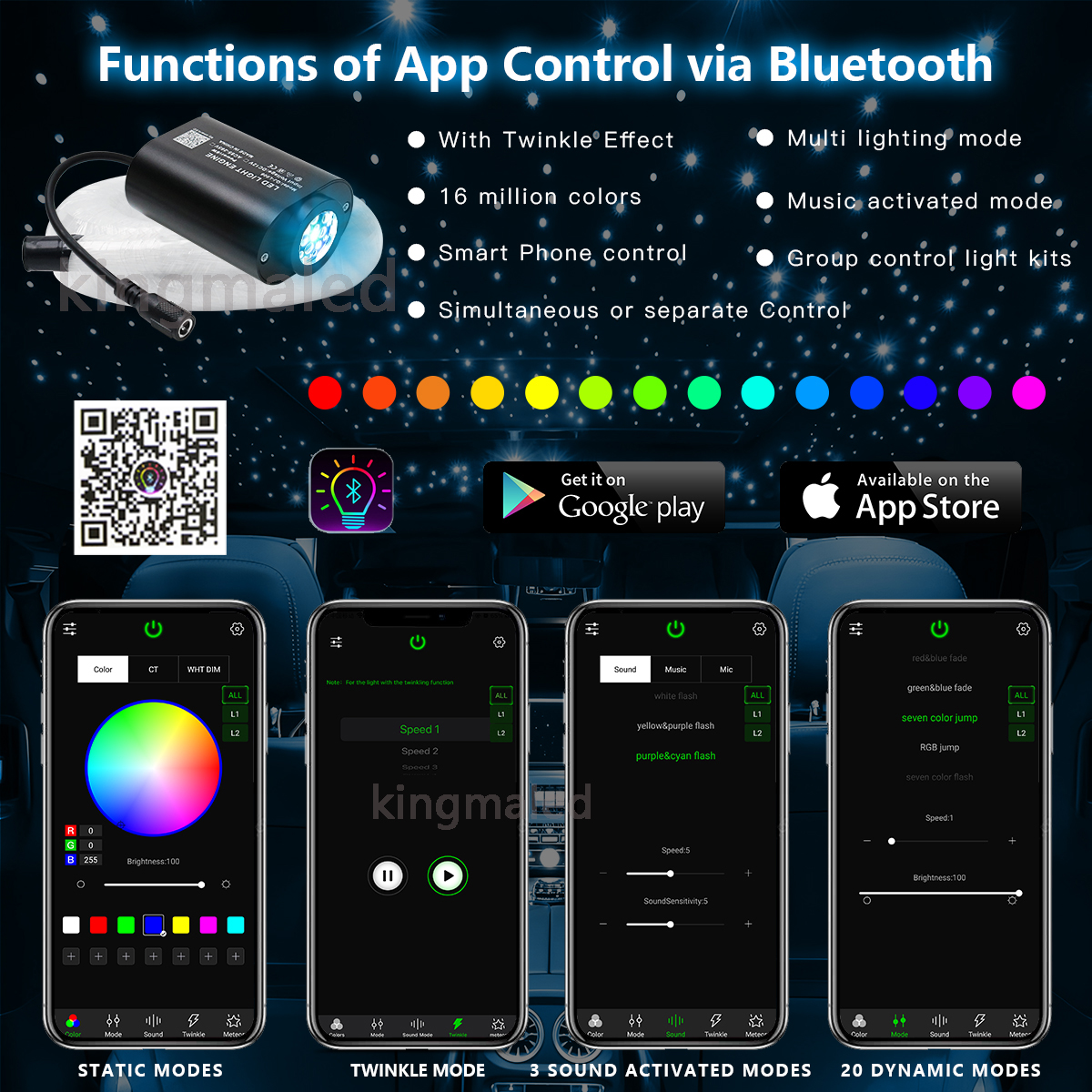 Mini 6W Twinkle  Fiber Optic Star Ceiling Light Kit RGBW APP Control Car Star Light Roof  for Starry Sky Fiber Optic Ceiling