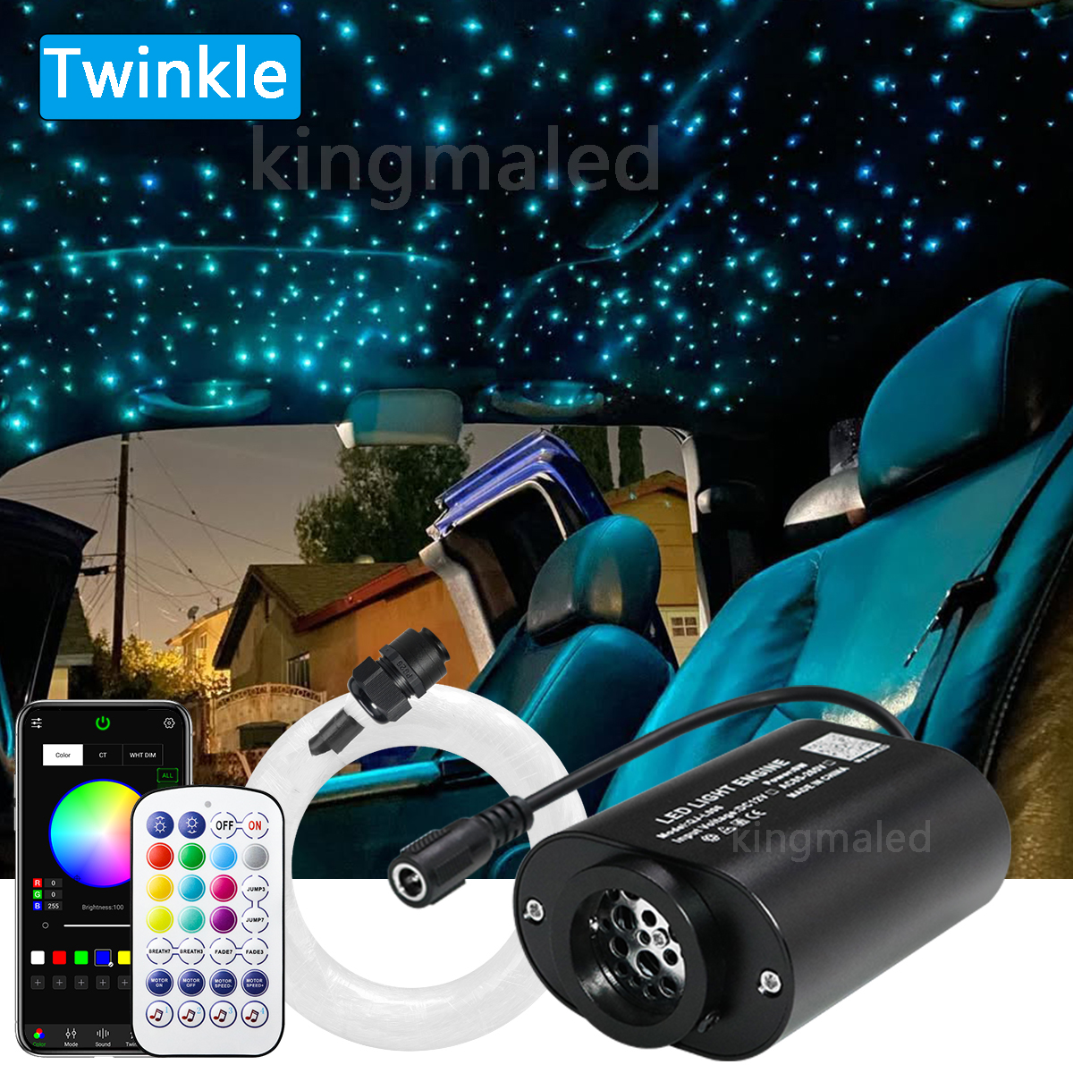 Mini 6W Twinkle  Fiber Optic Star Ceiling Light Kit RGBW APP Control Car Star Light Roof  for Starry Sky Fiber Optic Ceiling