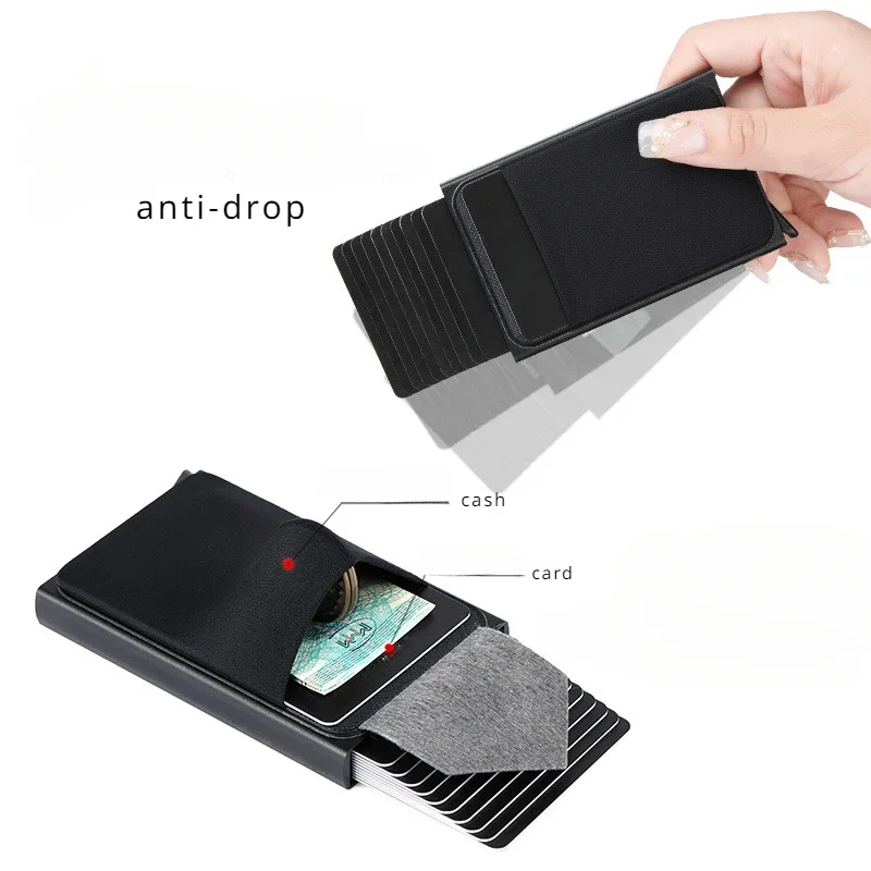 Slim Aluminum Wallet with Elasticity Back Pouch ID Credit Card Holder Mini RFID Wallet Automatic Pop Up Bank Card Case