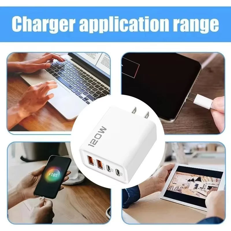 PD 120W 4 Ports USB C Charger Quick Charge 3.0 Type C USB Phone Chargers Fast Charging Adapter for Samsung iPhone Xiaomi Huawei