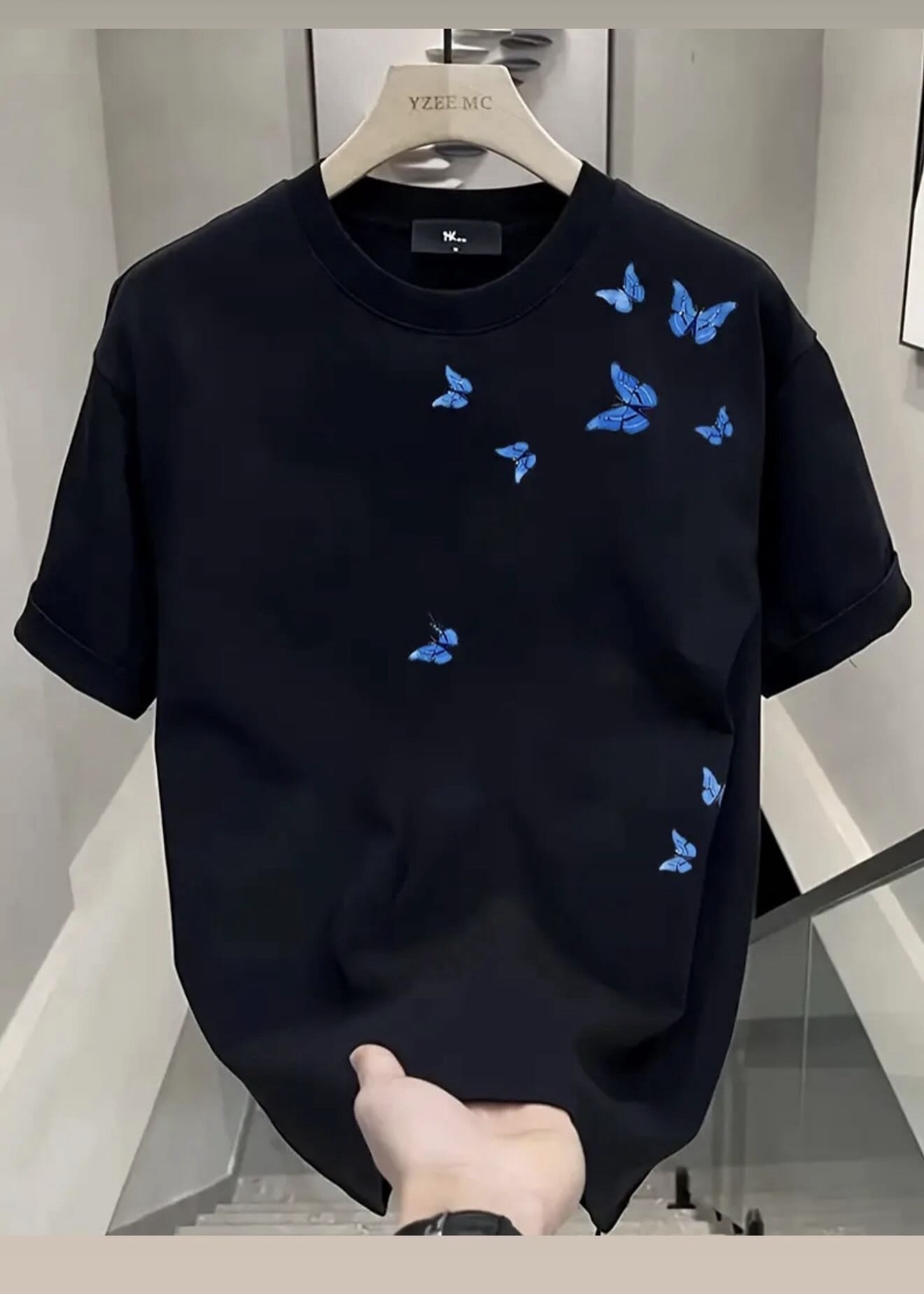 T-shirt me flutura blu – stil minimalist & modern