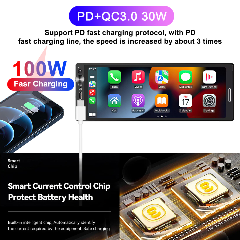 IPS 6.9 Inch 1Din Wireless Or wired Carplay Android Auto Car Radio Multimedia MP5 Player 1 Din DVD Bluetooth Stereo USB Charging